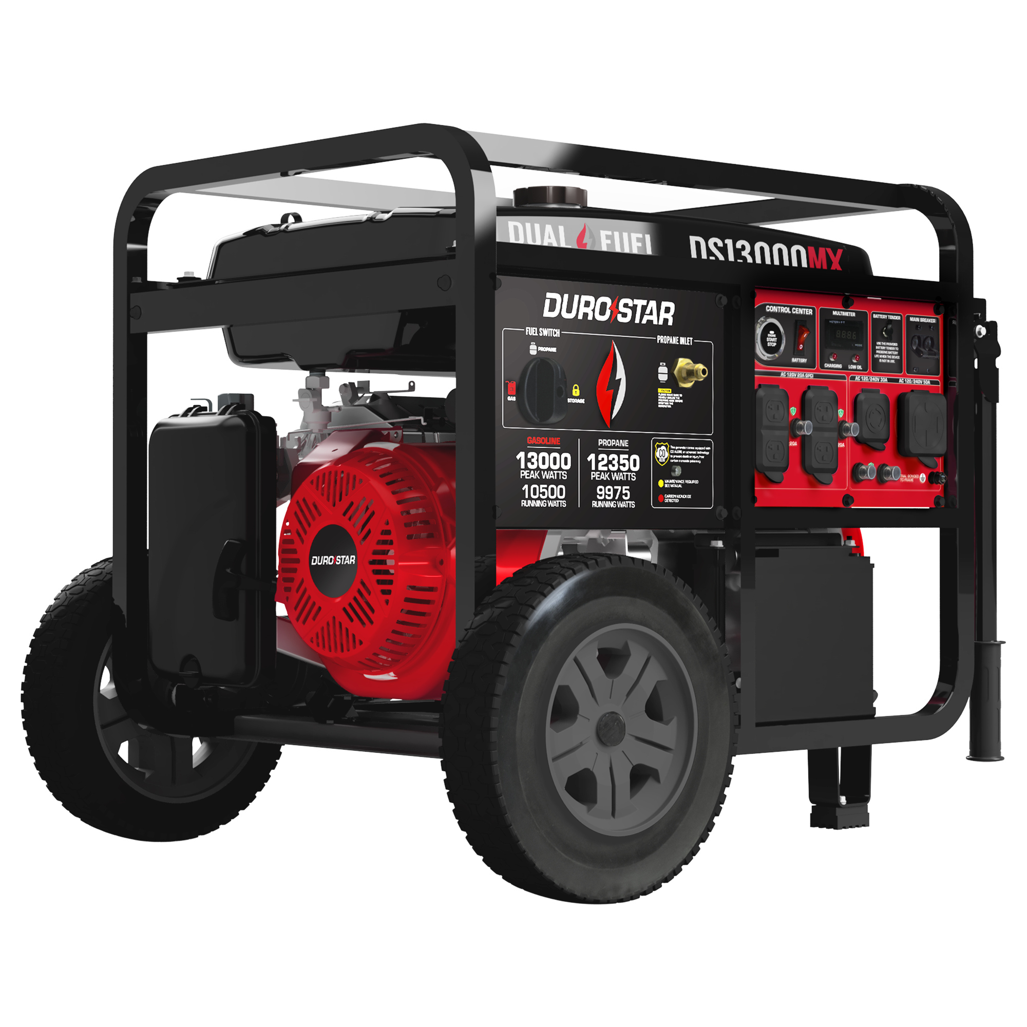 DuroStar Dual Fuel Portable Generator with CO Alert — 13,000 Watts, 500cc OHV Engine, Model# DS13000MX